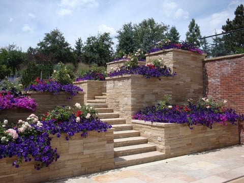 retaining walls with flower beds and steps